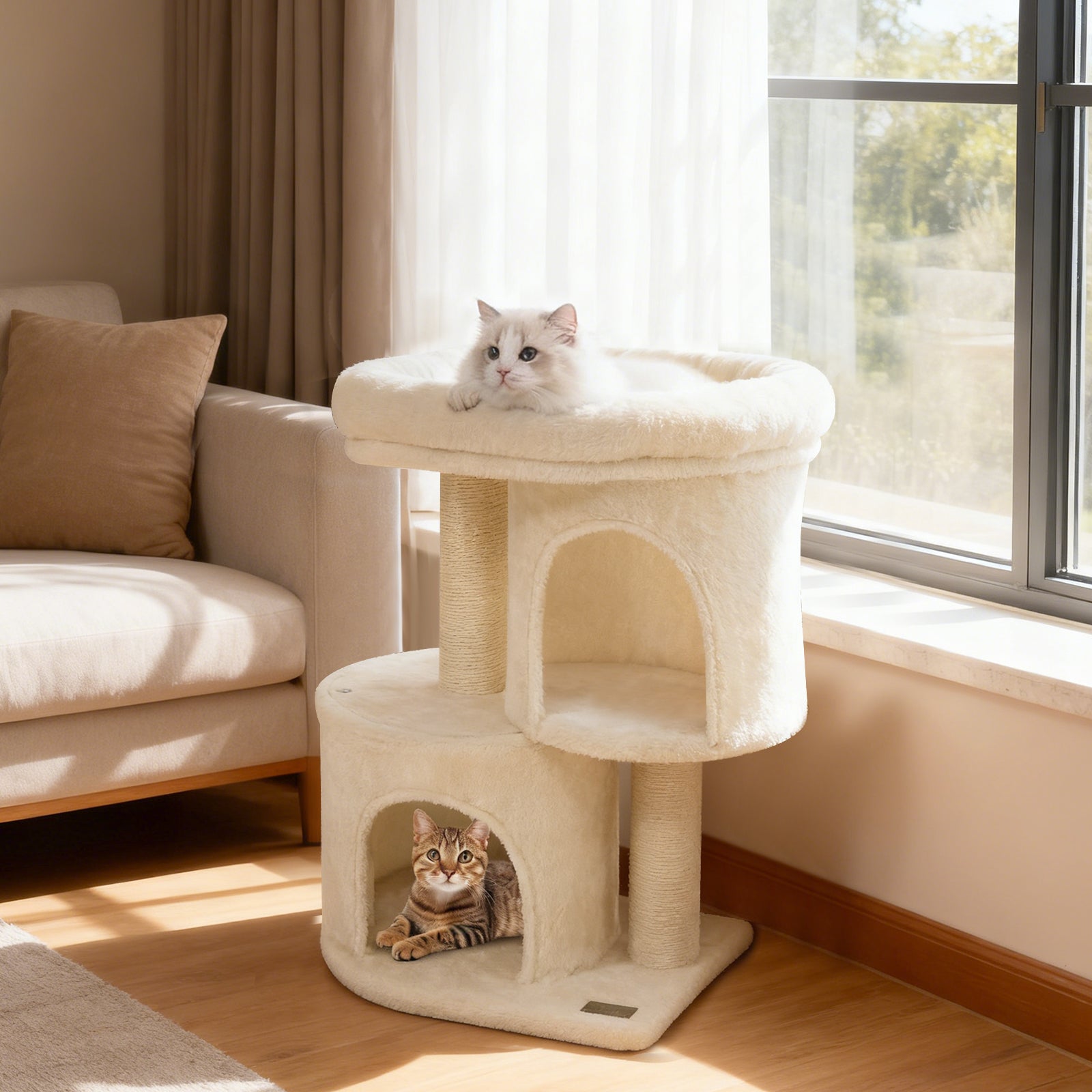 26 Inch Cat Tower with Large Padded Push Perch and Dual Condos Cat Tree - view 6