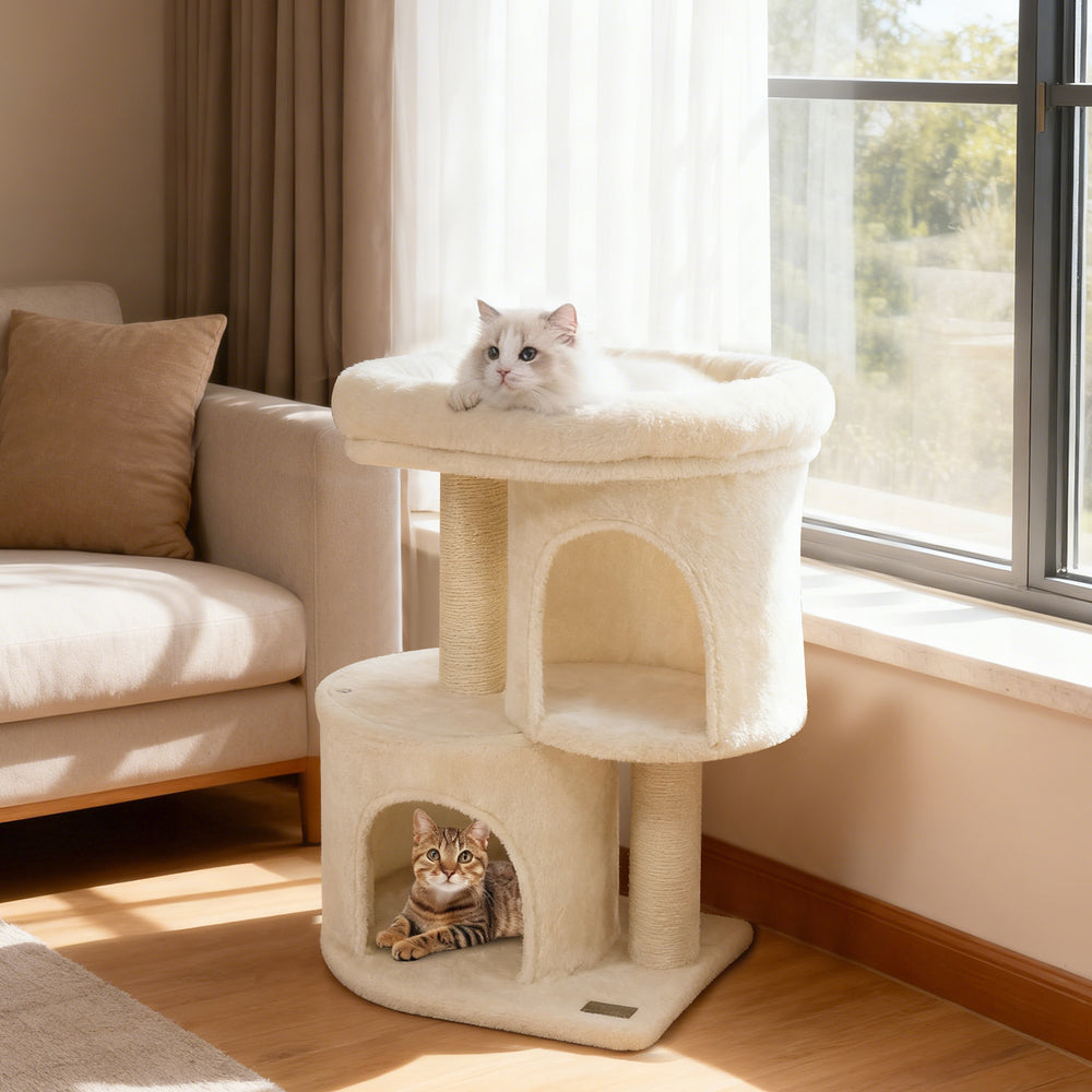 26 Inch Cat Tower with Large Padded Push Perch and Dual Condos Cat Tree - view 6
