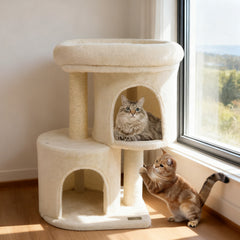 26 Inch Cat Tower with Large Padded Push Perch and Dual Condos Cat Tree - view 2