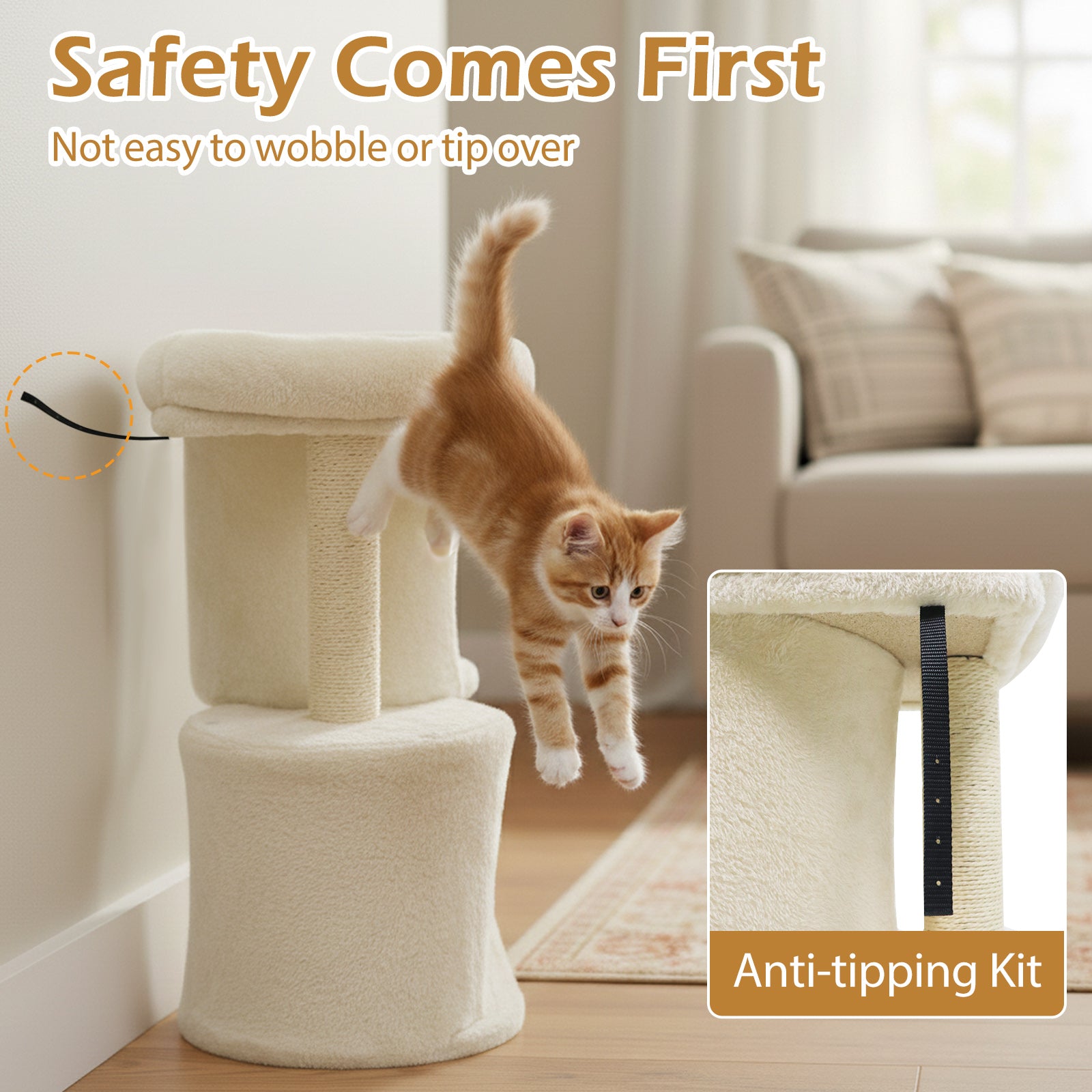 26 Inch Cat Tower with Large Padded Push Perch and Dual Condos Cat Tree - view 7