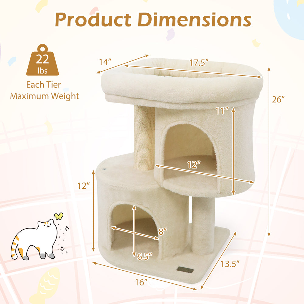 26 Inch Cat Tower with Large Padded Push Perch and Dual Condos Cat Tree - view 5