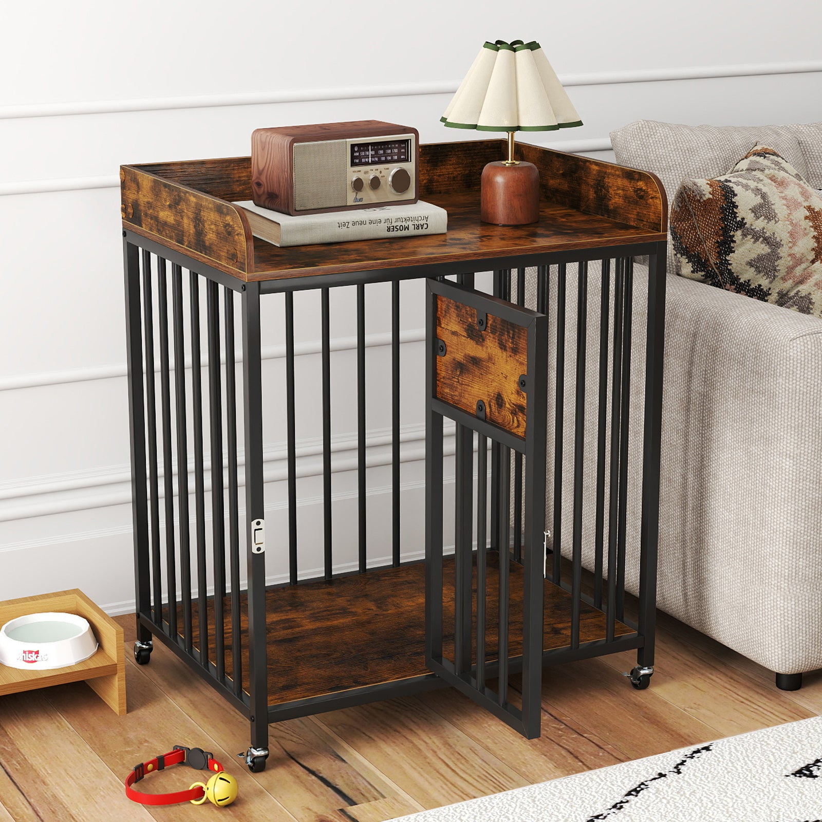 27.5 Inch Dog Crate Furniture with Wheels for Small Dogs and Puppies Dog Kennel - view 2