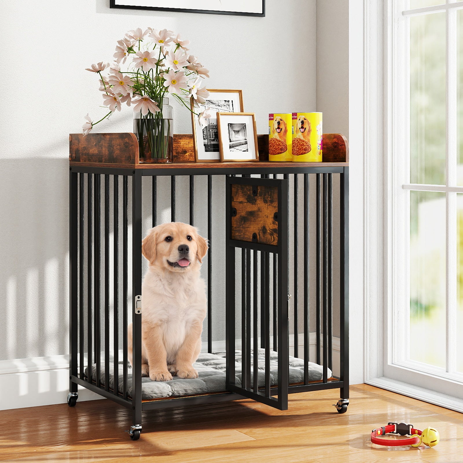 27.5 Inch Dog Crate Furniture with Wheels for Small Dogs and Puppies Dog Kennel - view 3