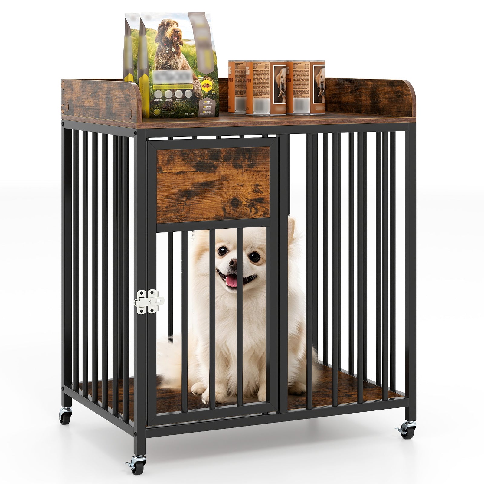 27.5 Inch Dog Crate Furniture with Wheels for Small Dogs and Puppies Dog Kennel - view 4