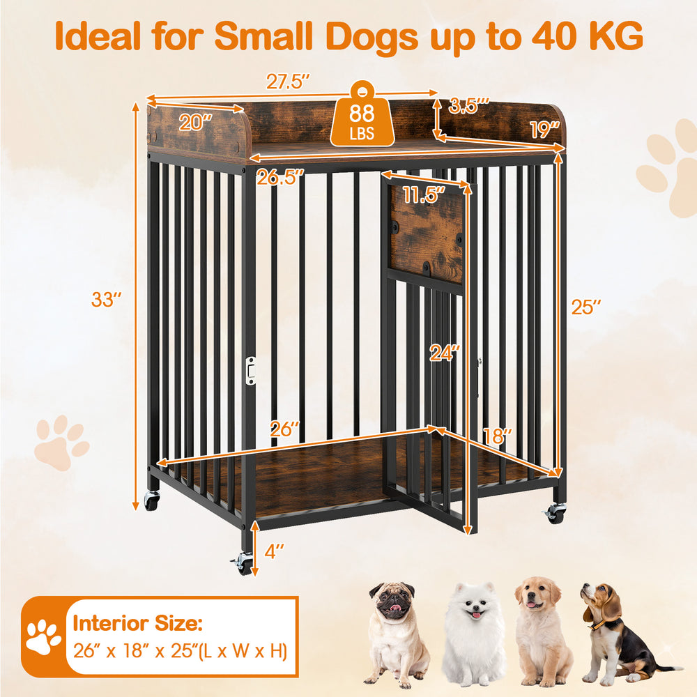 27.5 Inch Dog Crate Furniture with Wheels for Small Dogs and Puppies Dog Kennel - view 5
