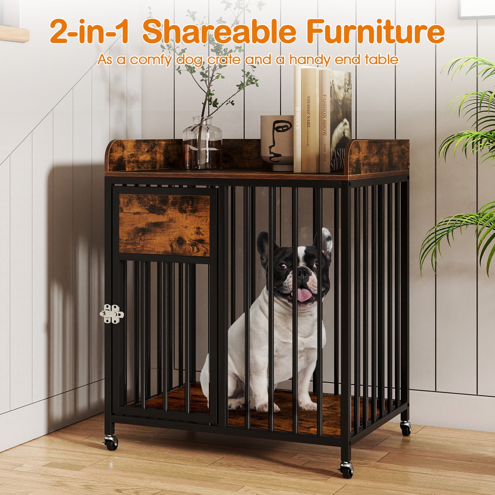 27.5 Inch Dog Crate Furniture with Wheels for Small Dogs and Puppies Dog Kennel - view 8
