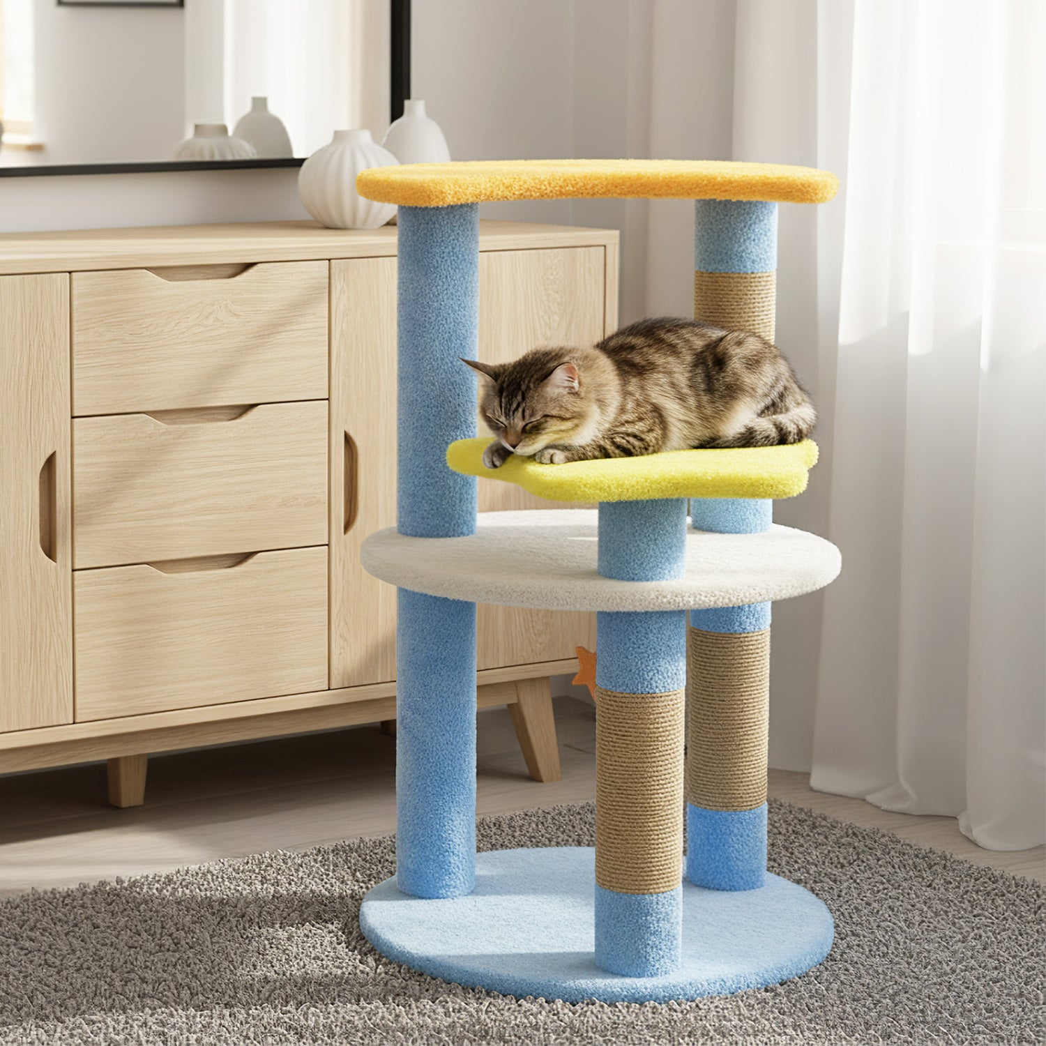 29 Inches Cute Modern Cat Tree with Star and Moon Shaped Platforms - view 3