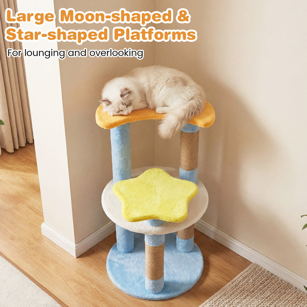 29 Inches Cute Modern Cat Tree with Star and Moon Shaped Platforms - view 6