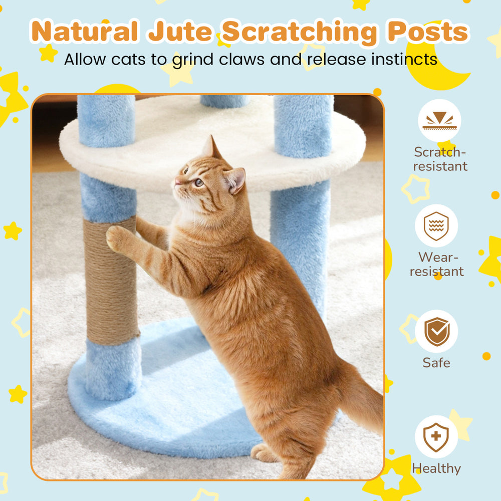 29 Inches Cute Modern Cat Tree with Star and Moon Shaped Platforms - view 7