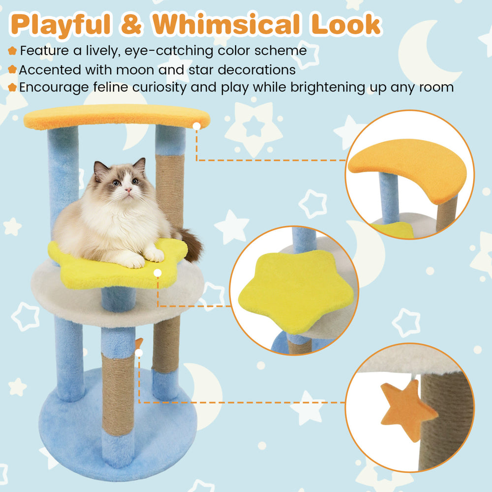 29 Inches Cute Modern Cat Tree with Star and Moon Shaped Platforms - view 8