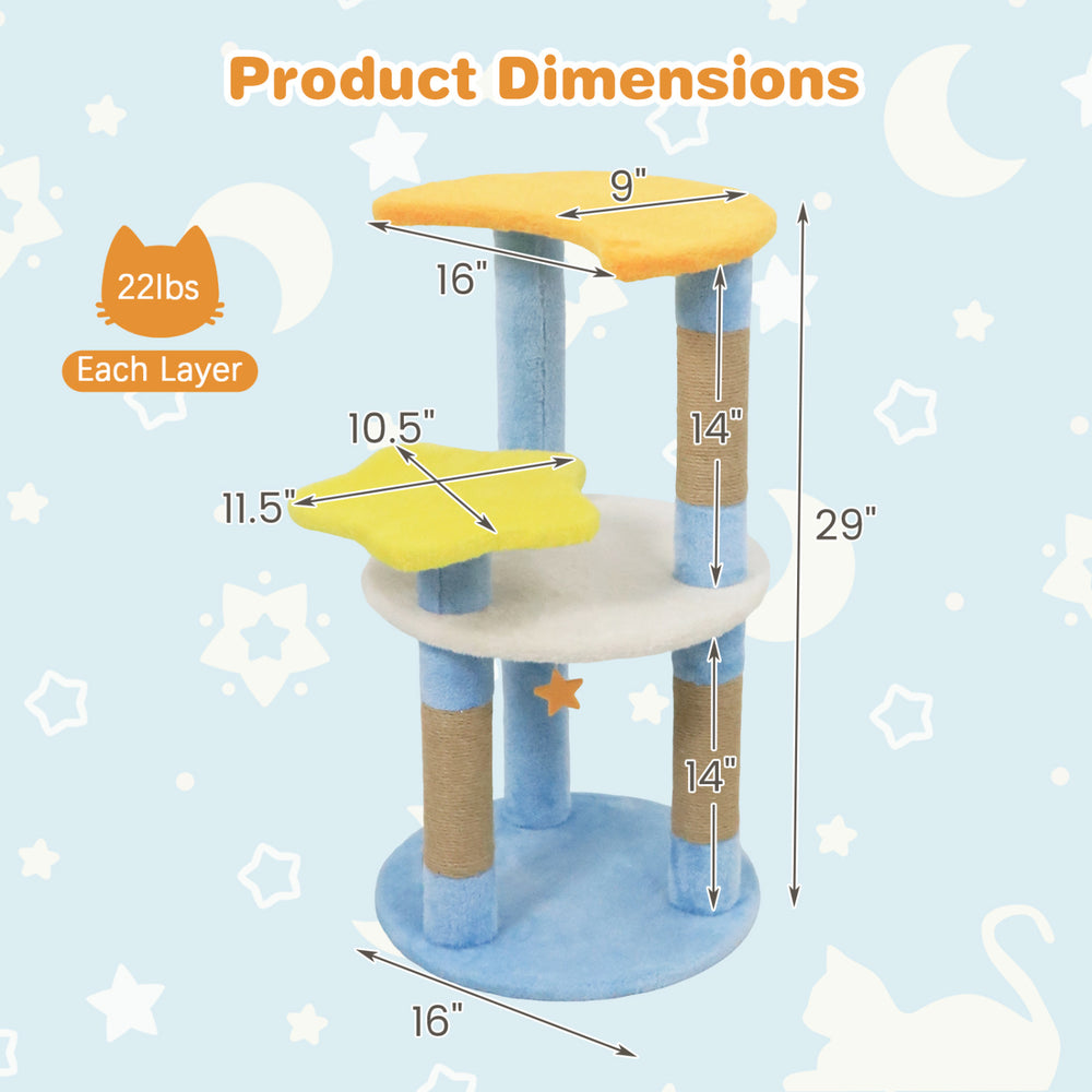 29 Inches Cute Modern Cat Tree with Star and Moon Shaped Platforms - view 5