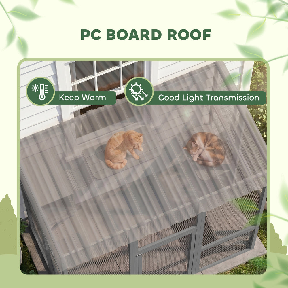 Large Outdoor Catio with Weatherproof Roof, Bridge, Resting Box, Platforms - view 5