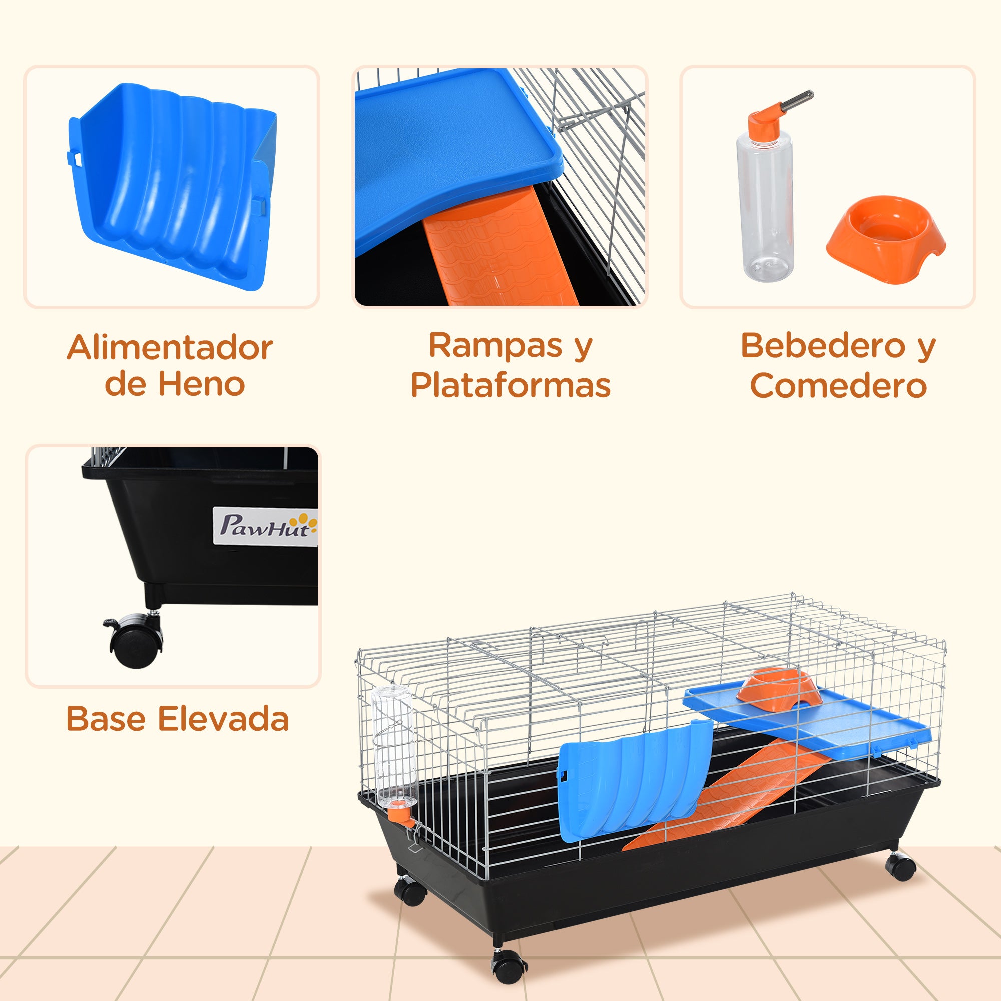 Small Animal Cage, Rolling Bunny Cage, Guinea Pig Cage with Food Dish, Water - view 5