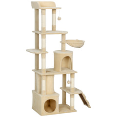 67" Large Cat Tree with 7 Scratching Posts, Tunnel, 2 Condos, Hammock, Perch