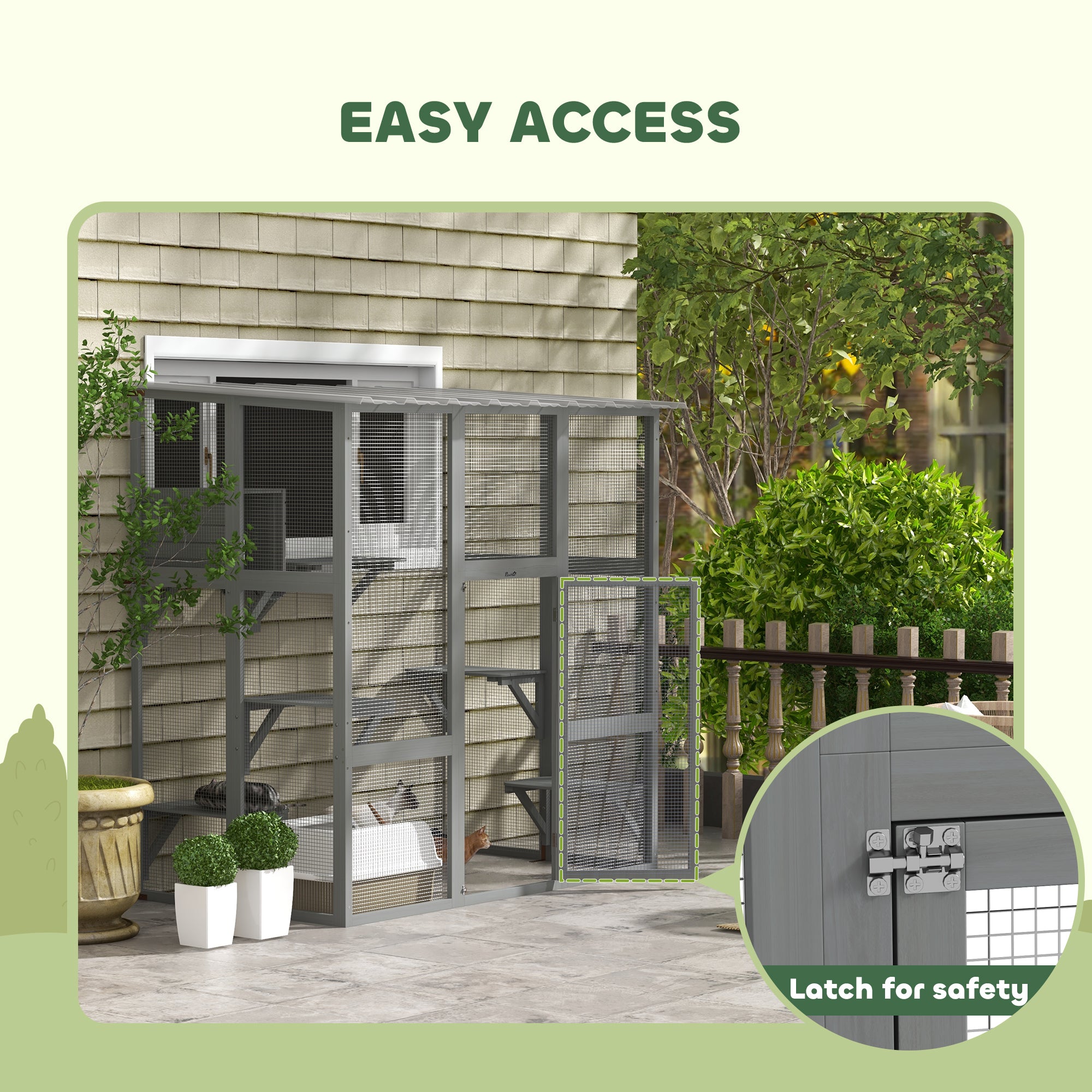 Large Outdoor Catio with Weatherproof Roof, Bridge, Resting Box, Platforms - view 6