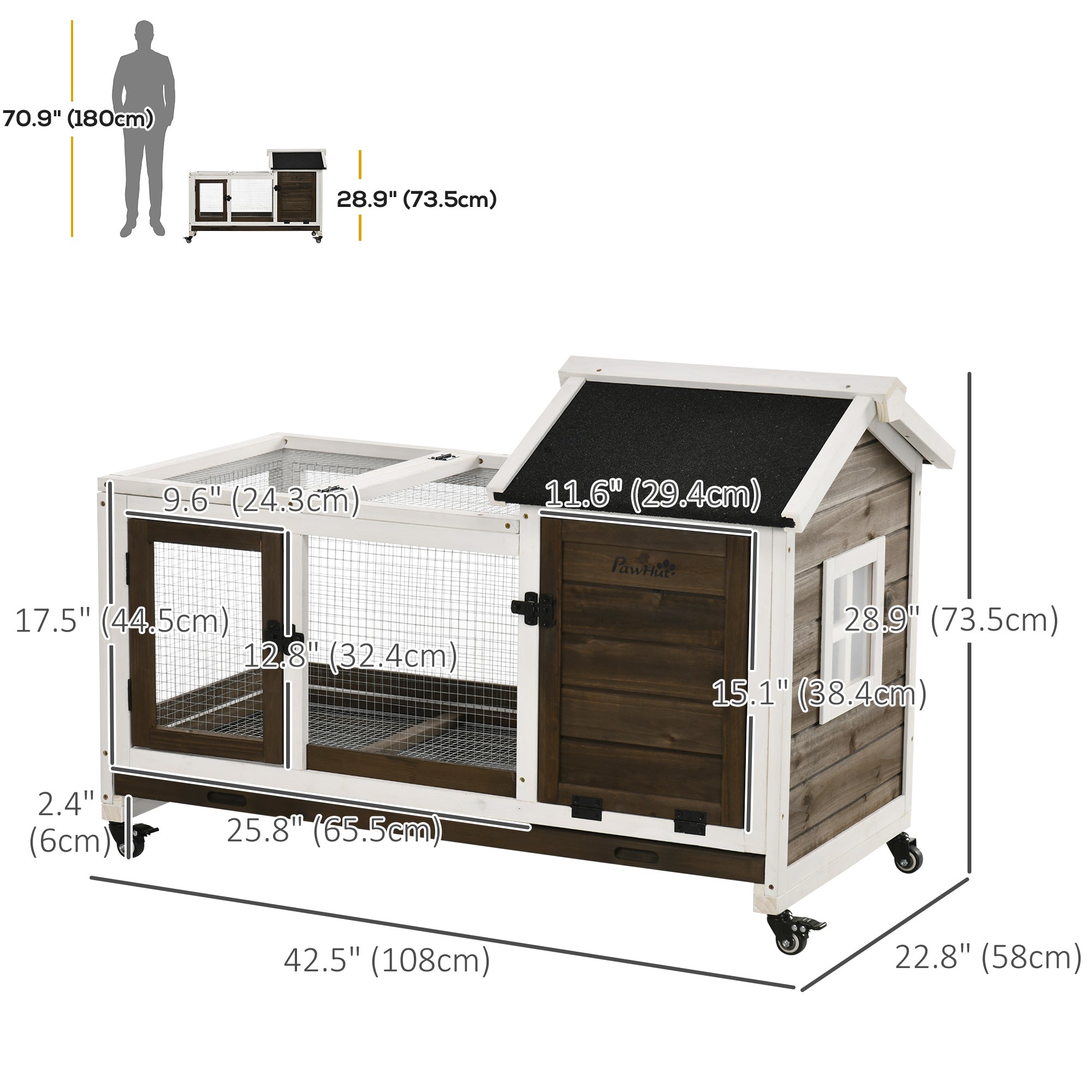 Rabbit Cage with Wheels, Ramp, Run, Tray for Indoor Outdoor, Suitable - view 2