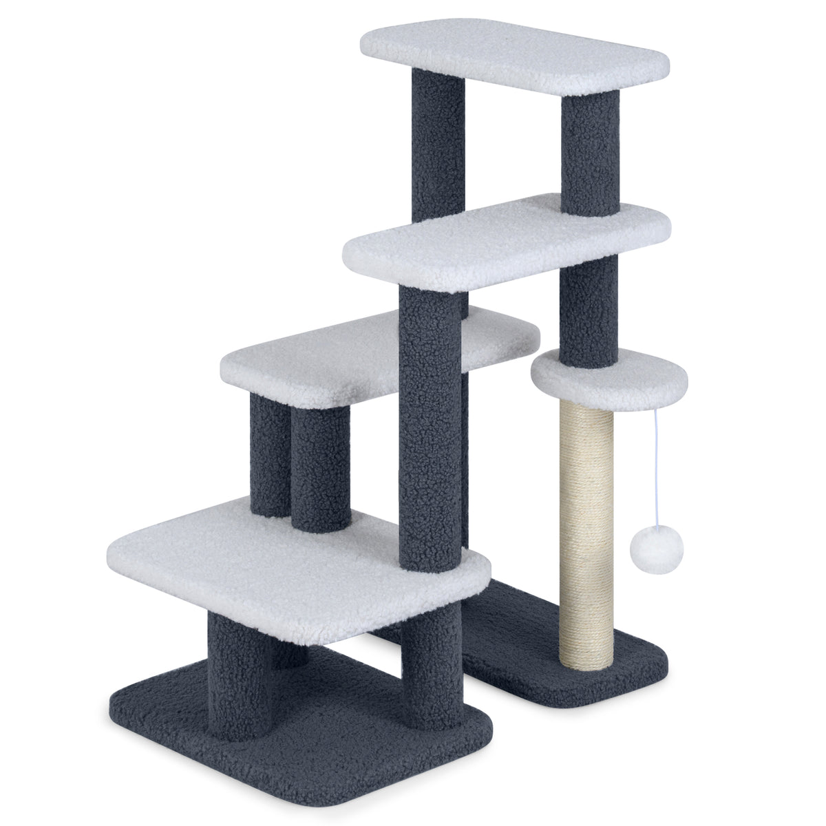 2-in-1 Cat Stairs Cat Tree Tower with Scratching Posts and Hanging Toy Ball