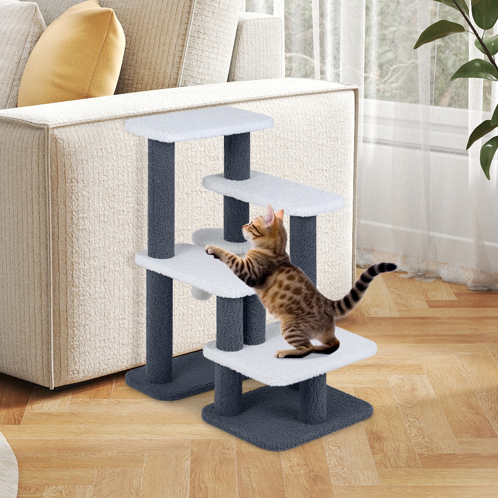 2-in-1 Cat Stairs Cat Tree Tower with Scratching Posts and Hanging Toy Ball - view 3