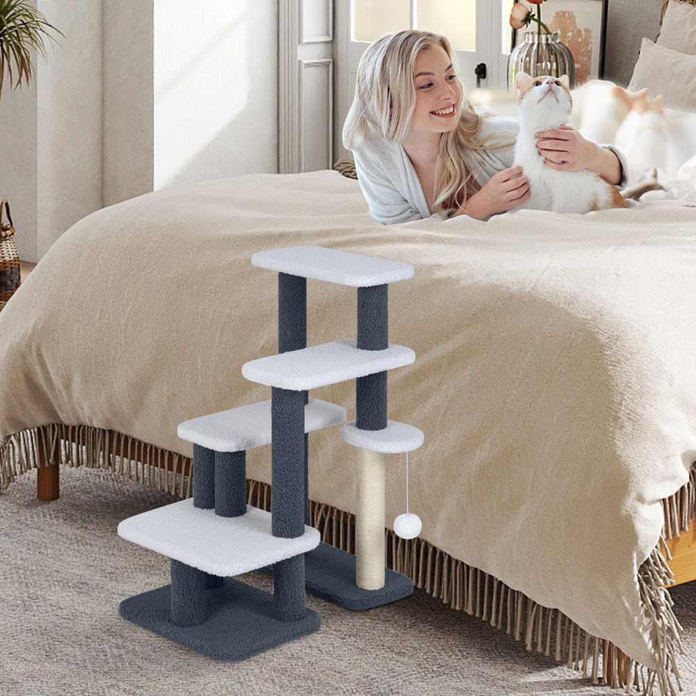 2-in-1 Cat Stairs Cat Tree Tower with Scratching Posts and Hanging Toy Ball - view 6