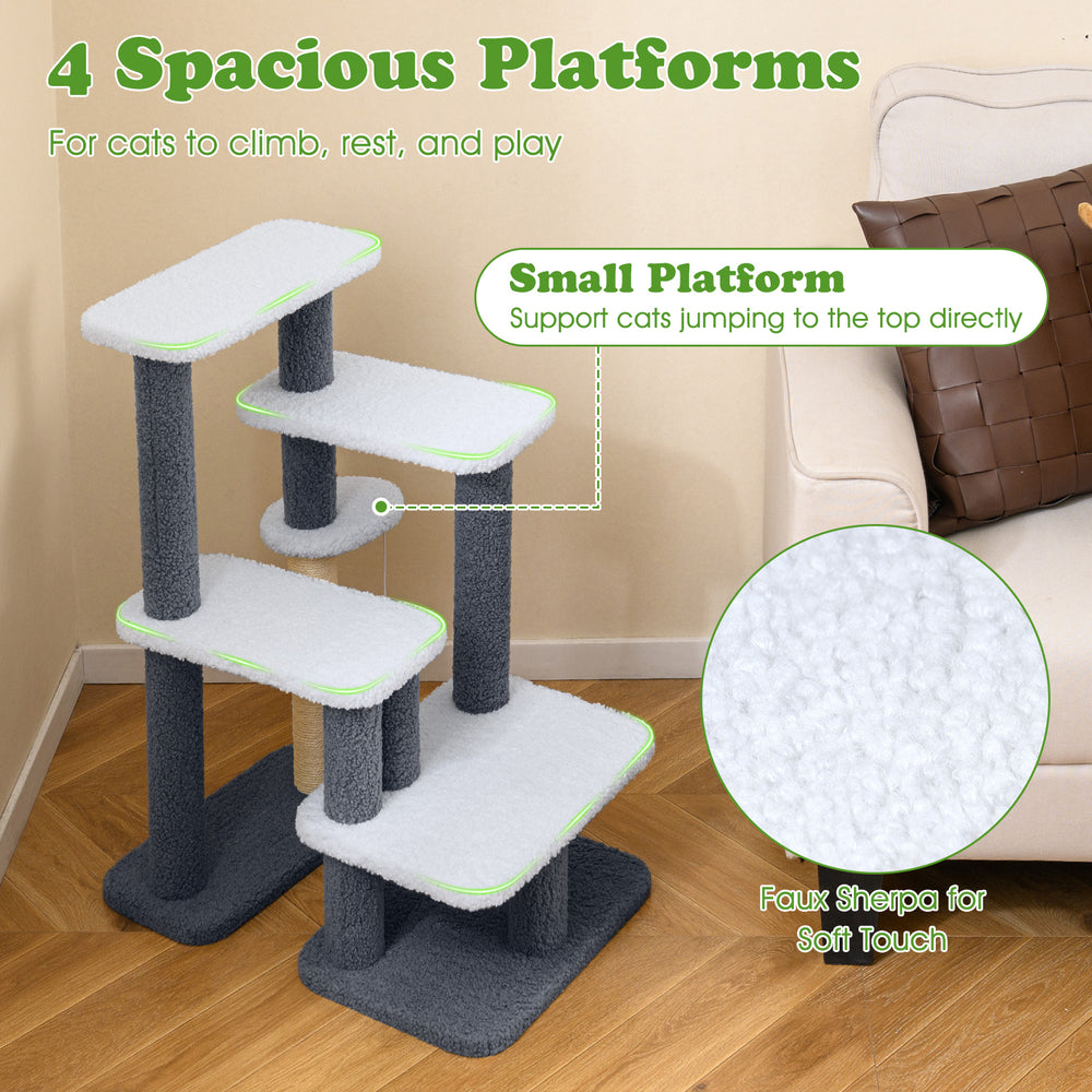 2-in-1 Cat Stairs Cat Tree Tower with Scratching Posts and Hanging Toy Ball - view 7