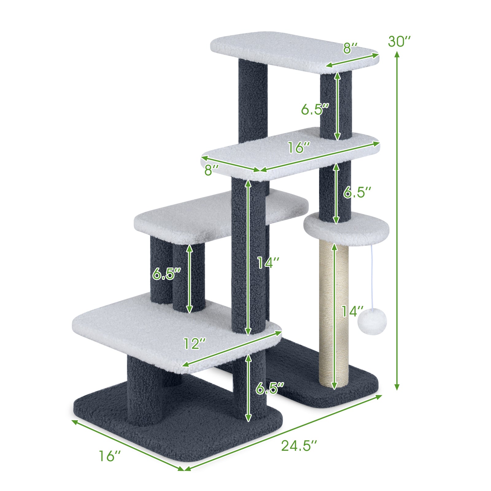 2-in-1 Cat Stairs Cat Tree Tower with Scratching Posts and Hanging Toy Ball - view 5