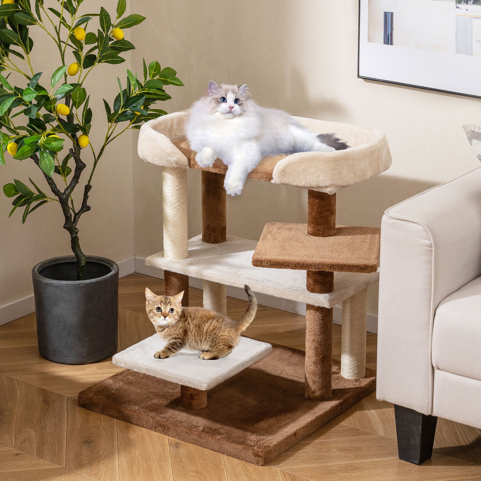 2-in-1 Cat Tree Tower Pet Steps with Sisal Scratching Posts and 4 Large - view 2