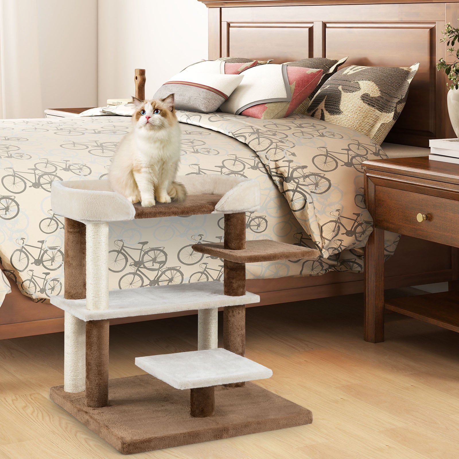 2-in-1 Cat Tree Tower Pet Steps with Sisal Scratching Posts and 4 Large - view 3