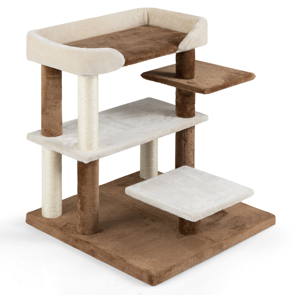 2-in-1 Cat Tree Tower Pet Steps with Sisal Scratching Posts and 4 Large