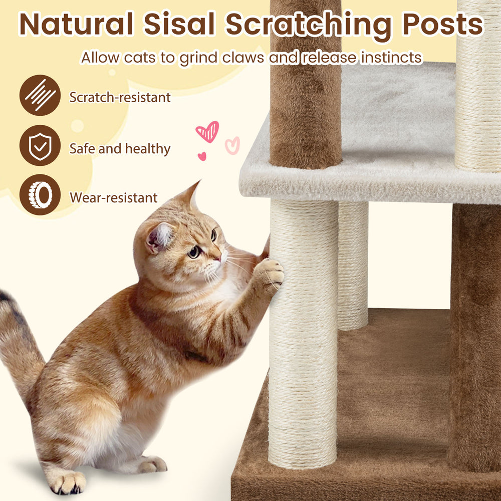 2-in-1 Cat Tree Tower Pet Steps with Sisal Scratching Posts and 4 Large - view 7