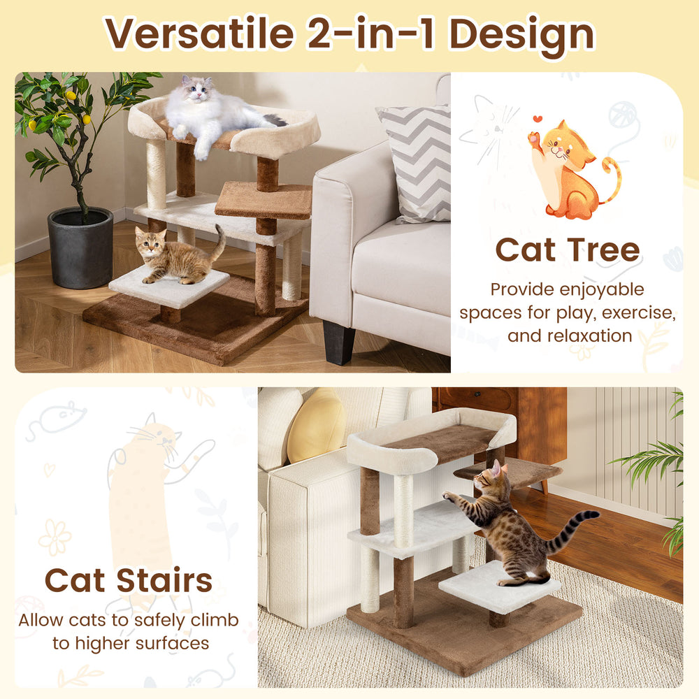 2-in-1 Cat Tree Tower Pet Steps with Sisal Scratching Posts and 4 Large - view 8