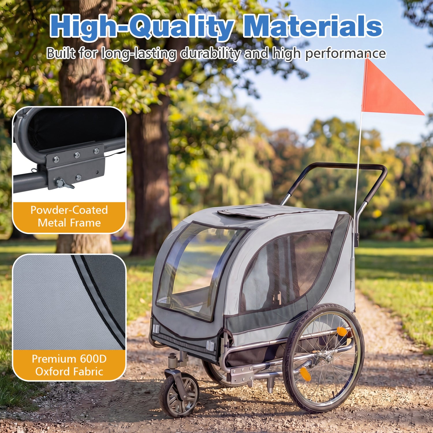 2-in-1 Dog Bike Trailer with Universal Bicycle Coupler Pet Wagon - view 8
