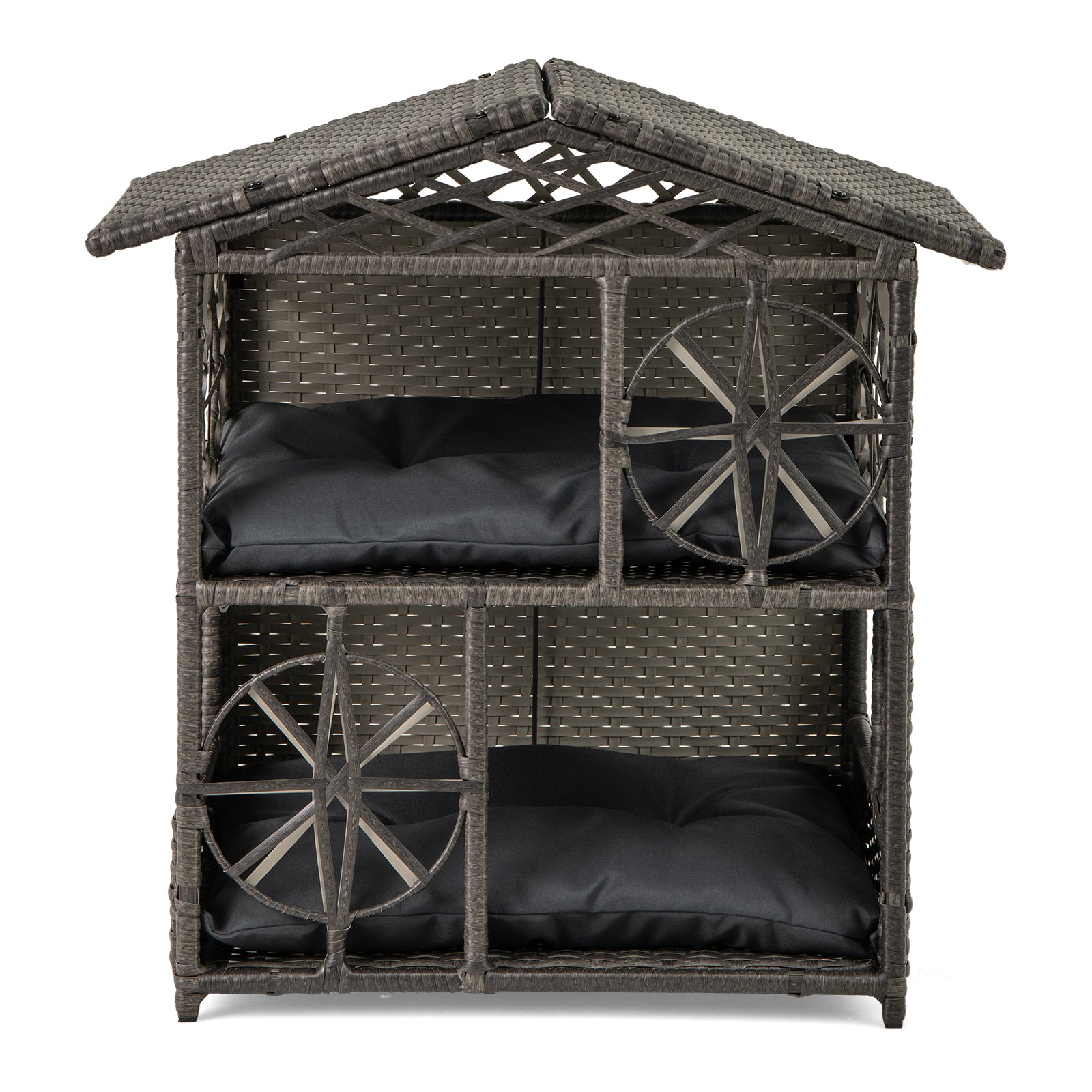 2-storey Wicker Cat House Rattan Kitten Condo Enclosure with Removable Cushions - view 3