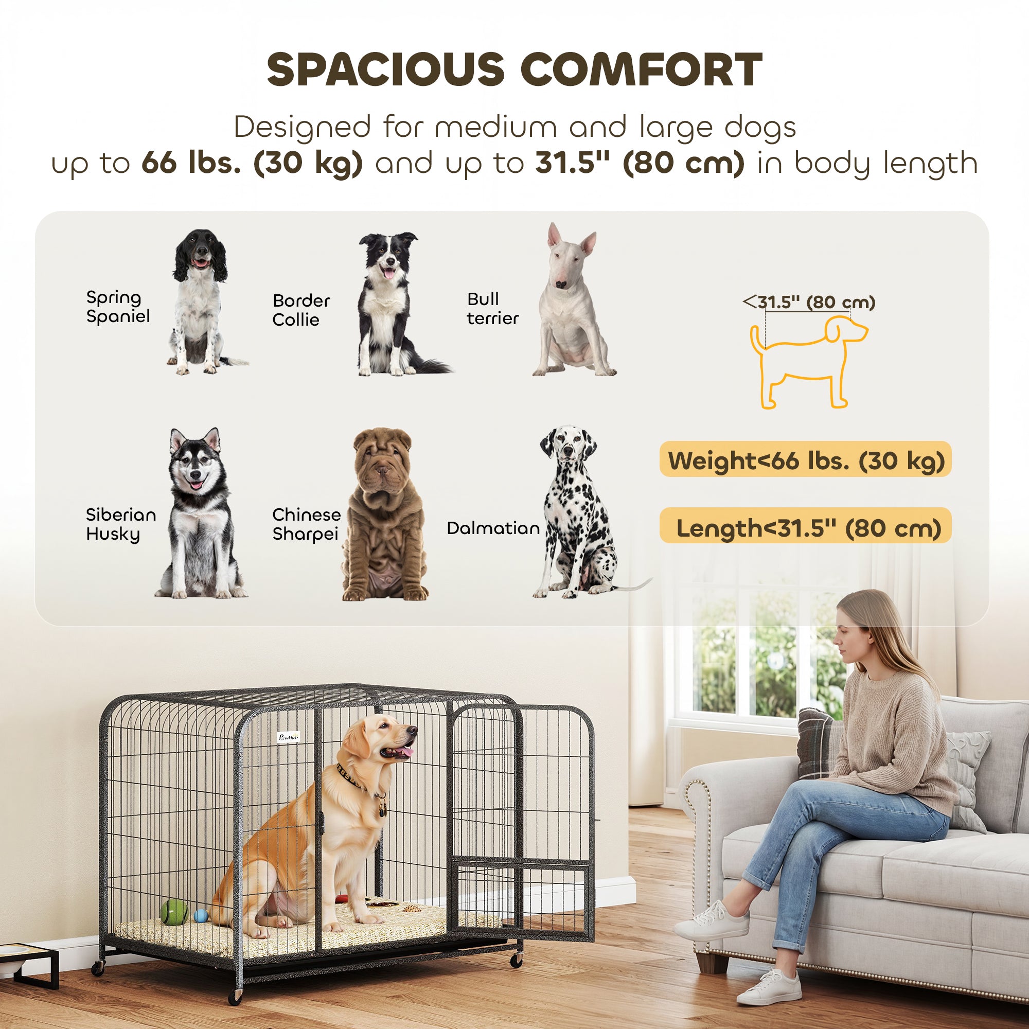 43 Inch Heavy Duty Dog Crate, Extra Large Metal Dog Cage with Lockable Wheels - view 5