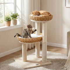 30-Inch Cat Tower with 2 Rattan Cat Baskets for Indoor Kittens Cat Tree - view 2