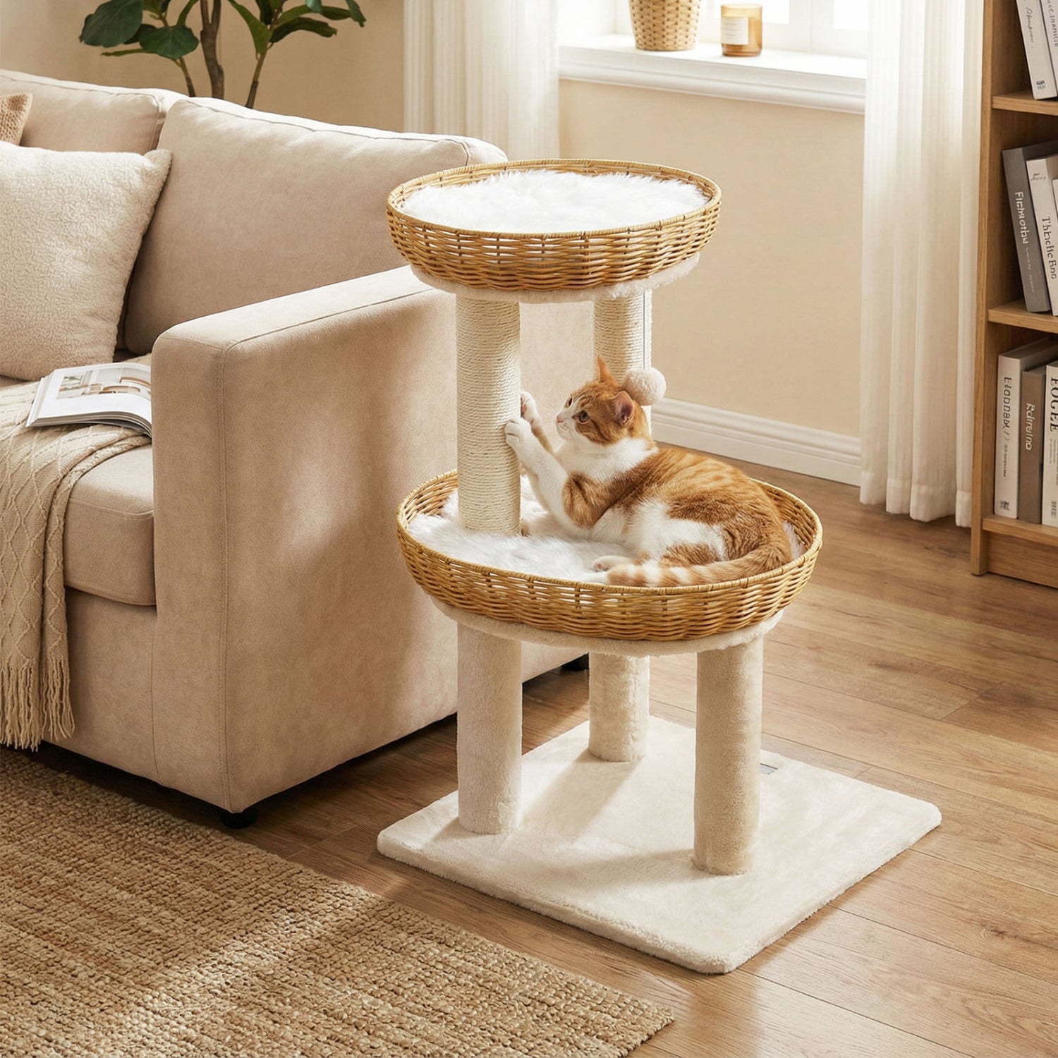 30-Inch Cat Tower with 2 Rattan Cat Baskets for Indoor Kittens Cat Tree - view 3