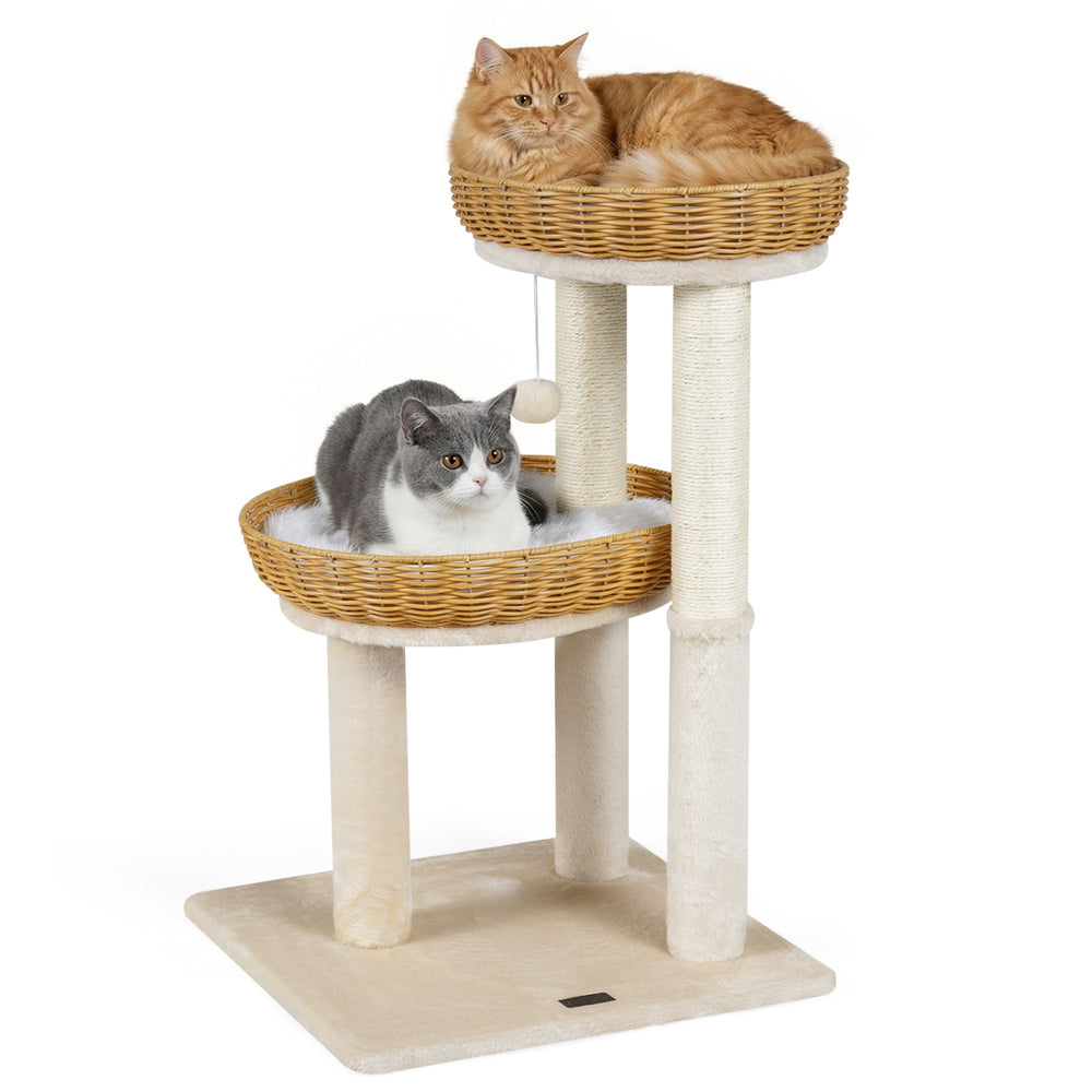 30-Inch Cat Tower with 2 Rattan Cat Baskets for Indoor Kittens Cat Tree - view 4