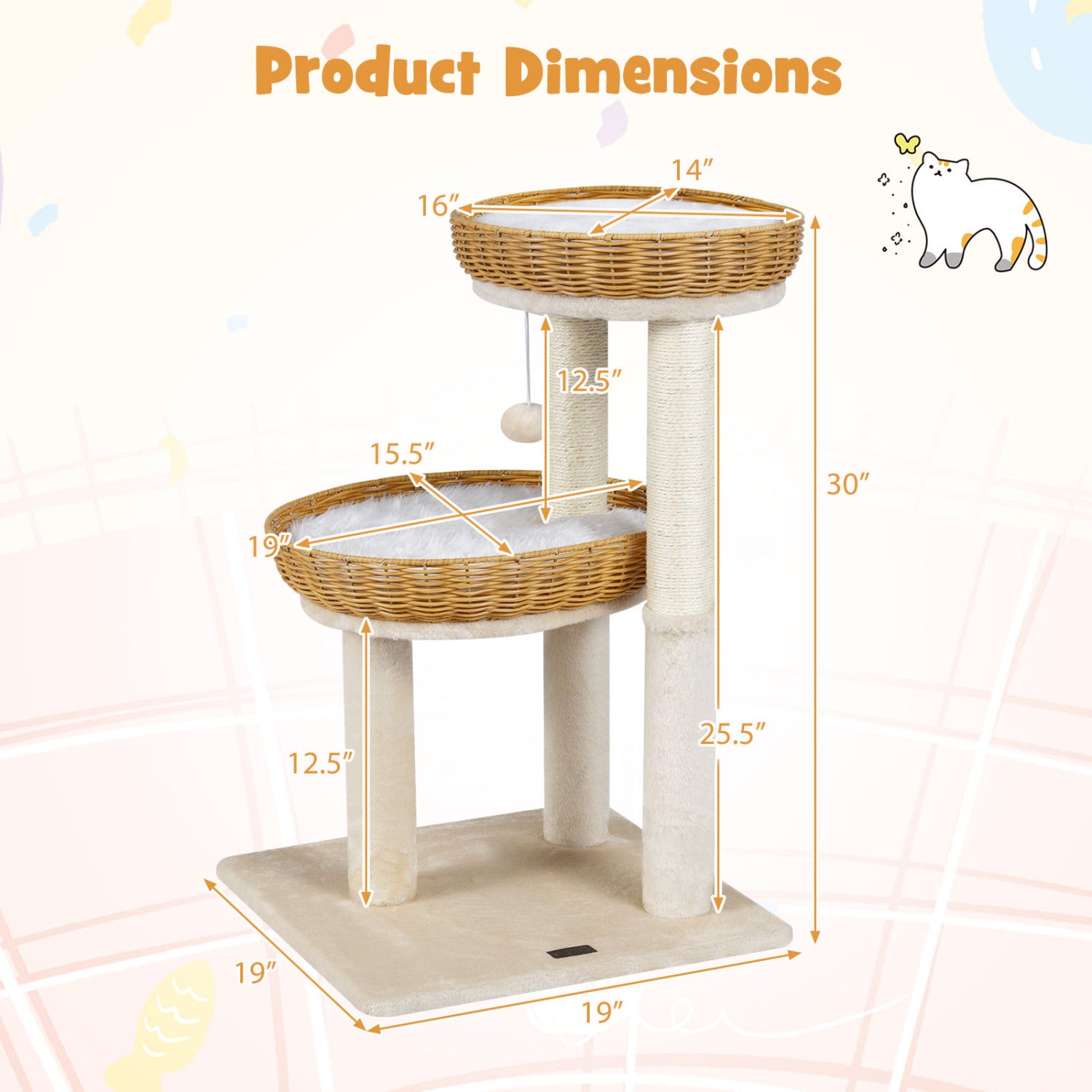 30-Inch Cat Tower with 2 Rattan Cat Baskets for Indoor Kittens Cat Tree - view 5