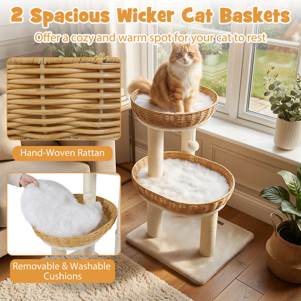 30-Inch Cat Tower with 2 Rattan Cat Baskets for Indoor Kittens Cat Tree - view 6