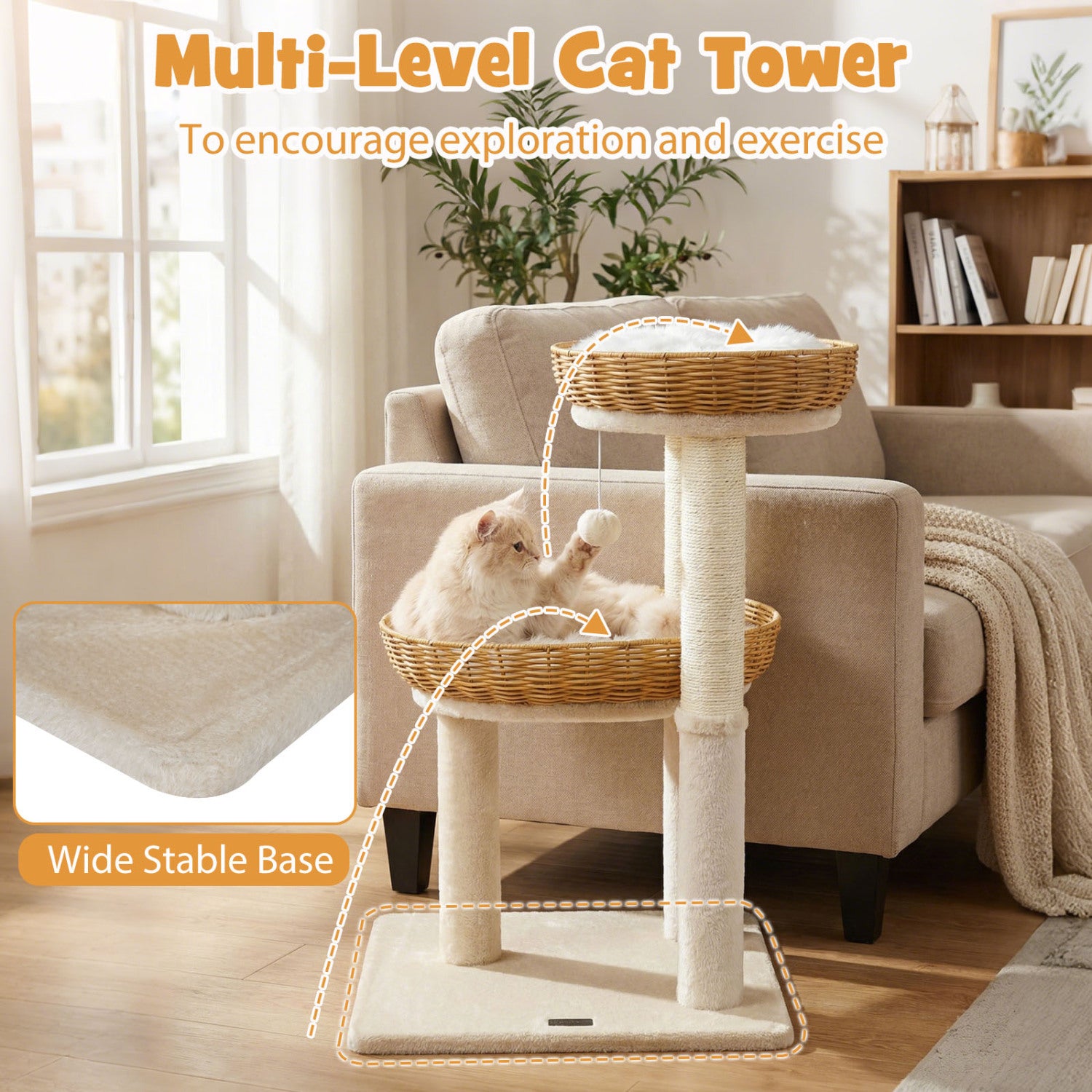 30-Inch Cat Tower with 2 Rattan Cat Baskets for Indoor Kittens Cat Tree - view 7