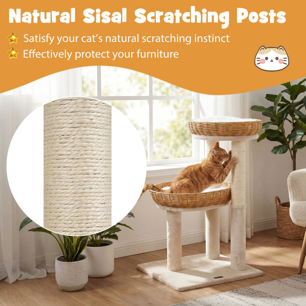 30-Inch Cat Tower with 2 Rattan Cat Baskets for Indoor Kittens Cat Tree - view 8