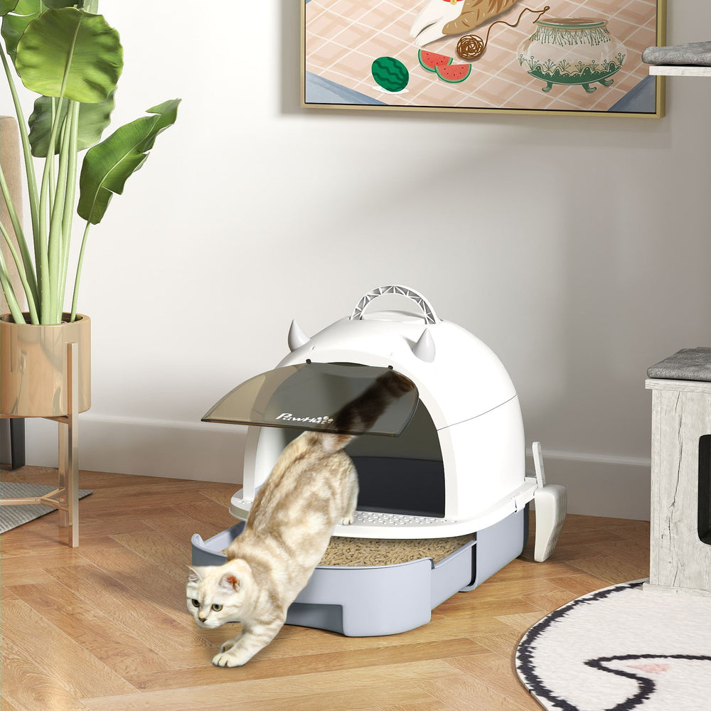 Cat Litter Box with Lid, Front Door Flap, Scoop, Handle, Easy Clean, for Small - view 7