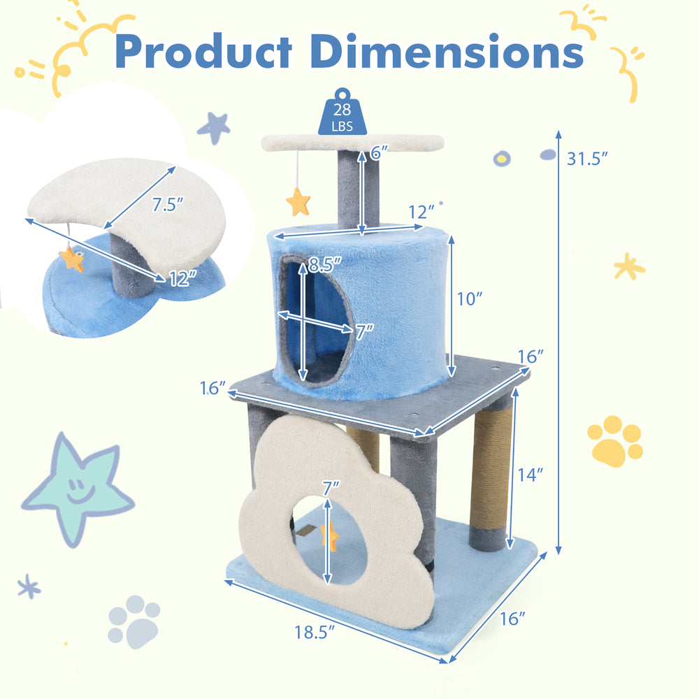 31.5" Cute Modern Cat Tree Multi-Level Kitten Tower - view 5