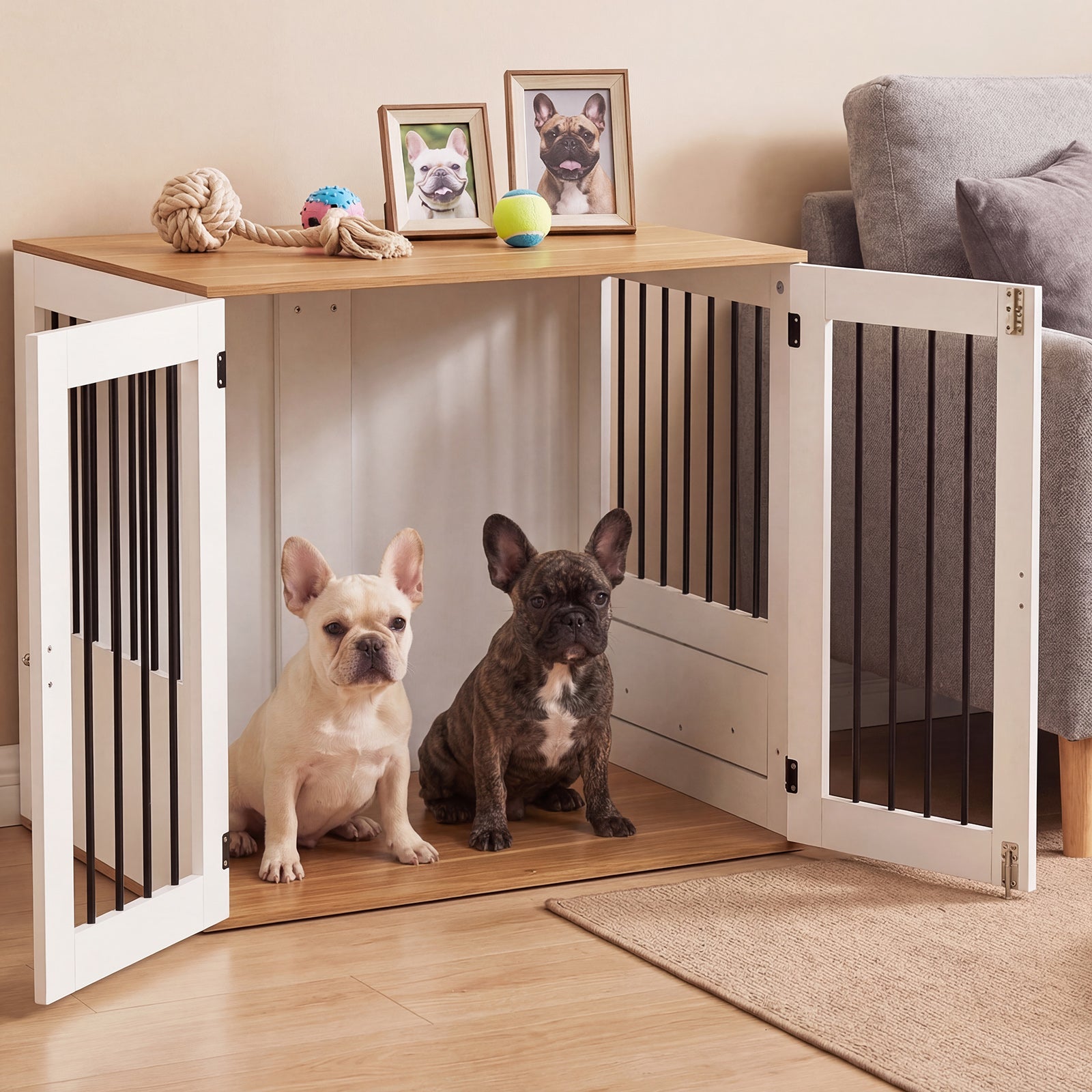 31.5" Dog Crate Furniture Wooden Dog Kennel with Double Lock Doors - view 2