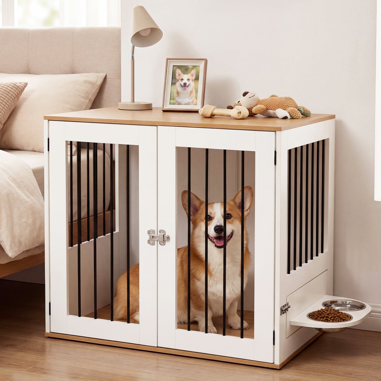31.5" Dog Crate Furniture Wooden Dog Kennel with Double Lock Doors - view 3