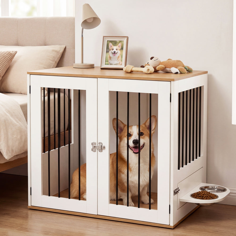 31.5" Dog Crate Furniture Wooden Dog Kennel with Double Lock Doors - view 3