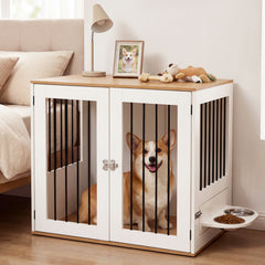 31.5" Dog Crate Furniture Wooden Dog Kennel with Double Lock Doors - view 3
