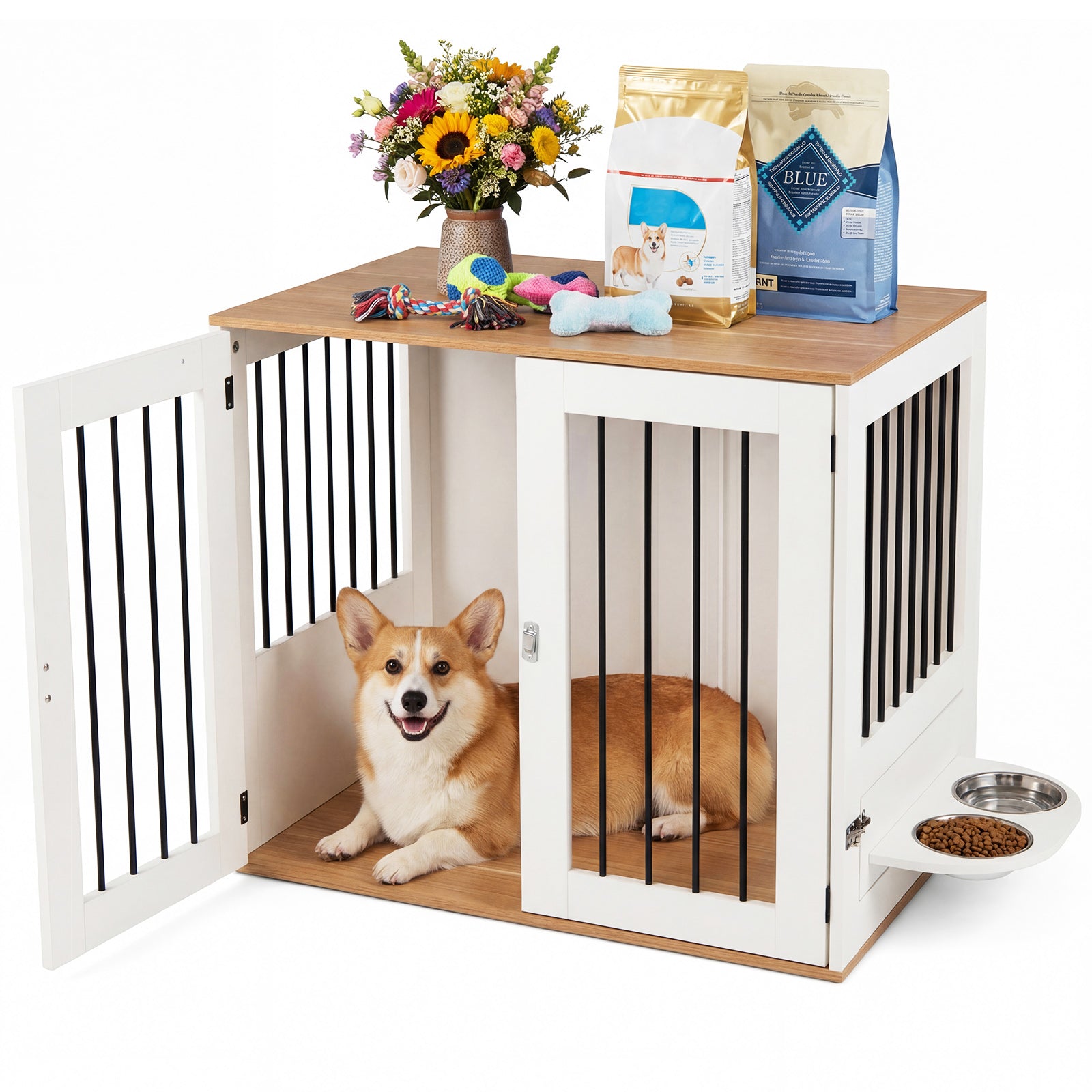 31.5" Dog Crate Furniture Wooden Dog Kennel with Double Lock Doors