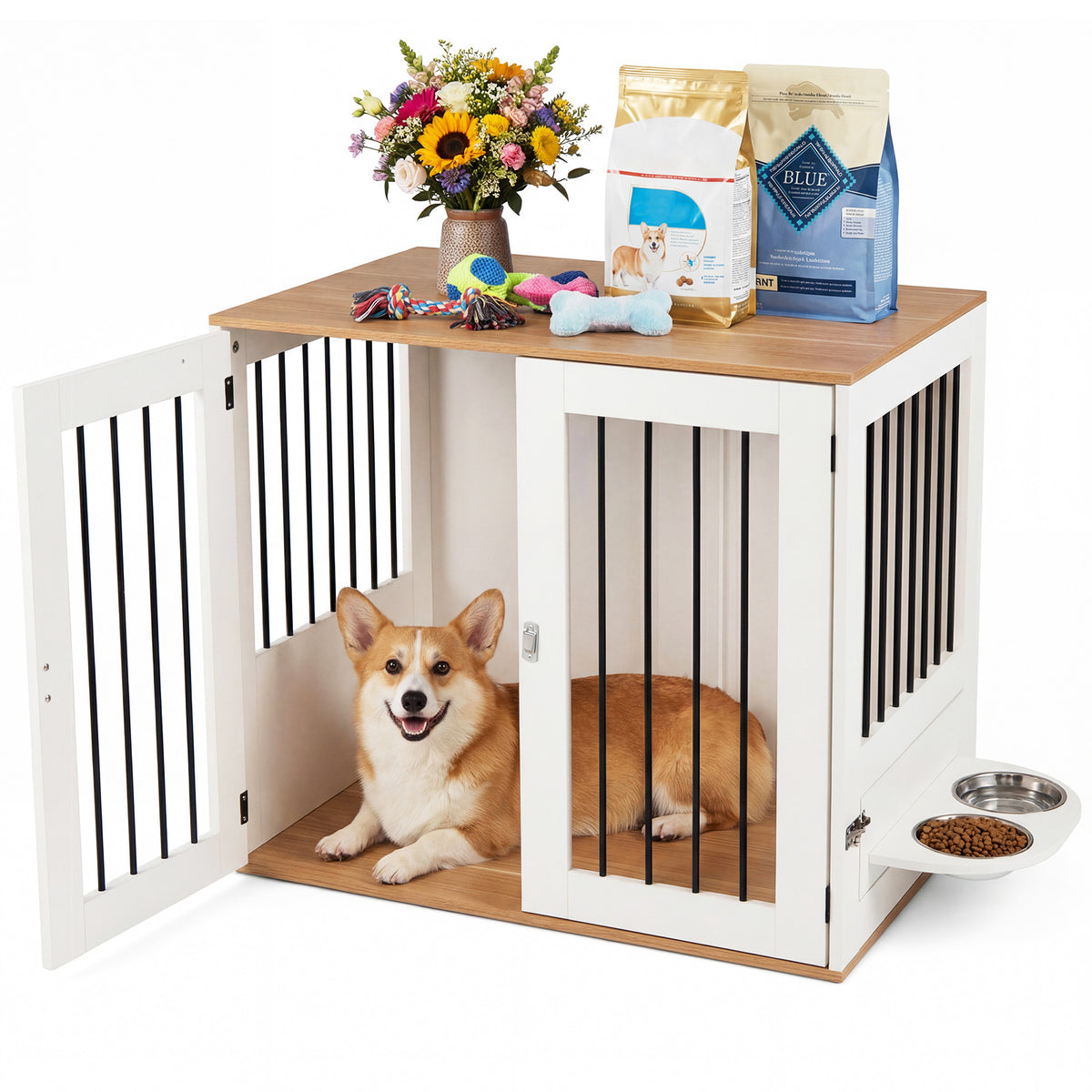 31.5" Dog Crate Furniture Wooden Dog Kennel with Double Lock Doors
