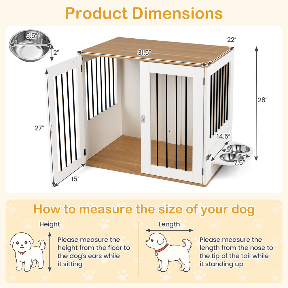 31.5" Dog Crate Furniture Wooden Dog Kennel with Double Lock Doors - view 5