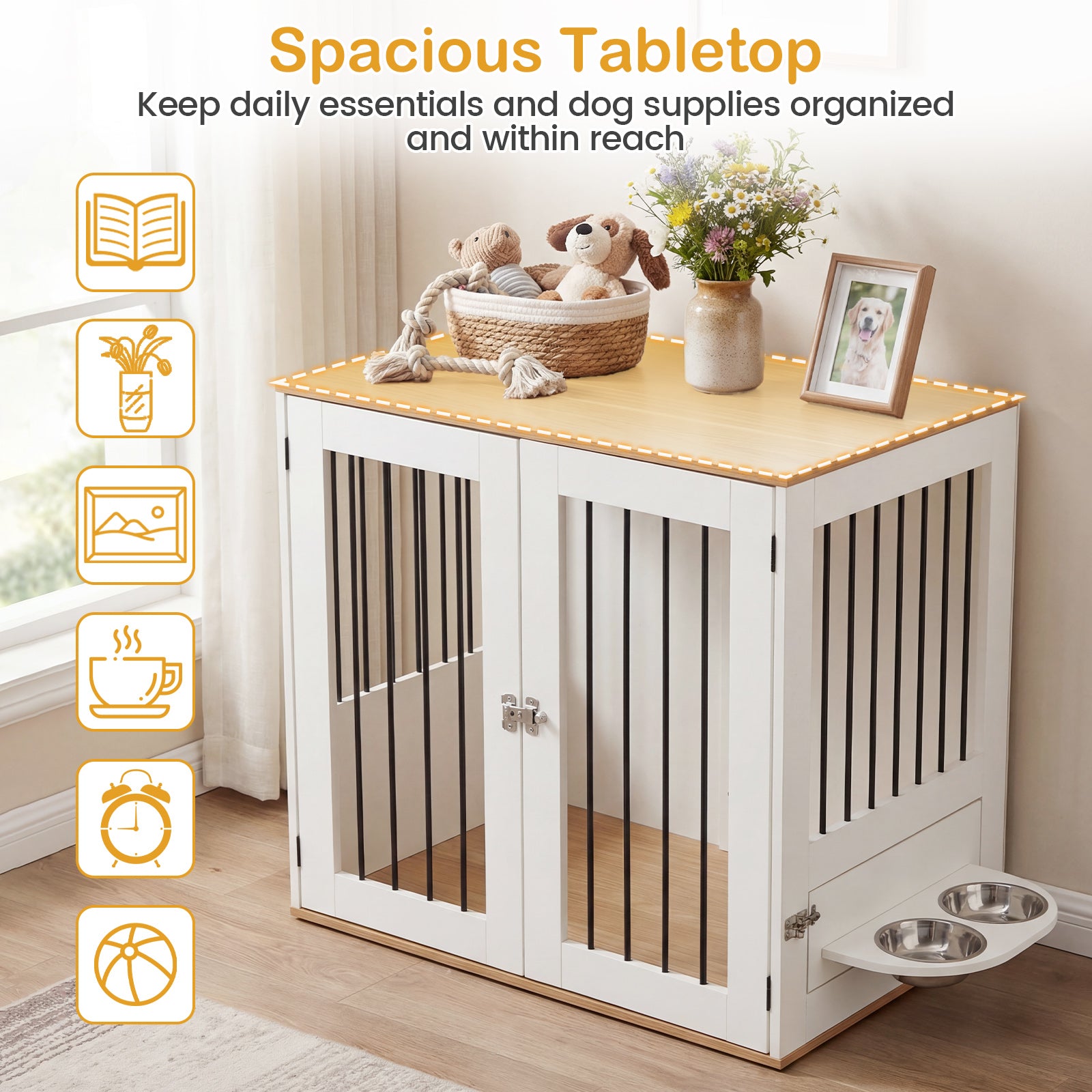 31.5" Dog Crate Furniture Wooden Dog Kennel with Double Lock Doors - view 6